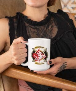 Close up of Woman holding Canadian Firefighter Mug