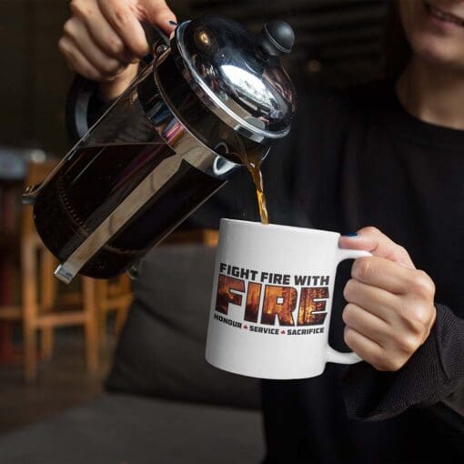 Woman Pouring Coffee into Wildfire Coffee Mug