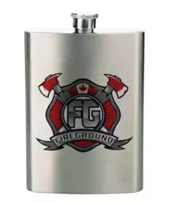 Silver 8oz Flask Custom Fire Fighter Front Gift